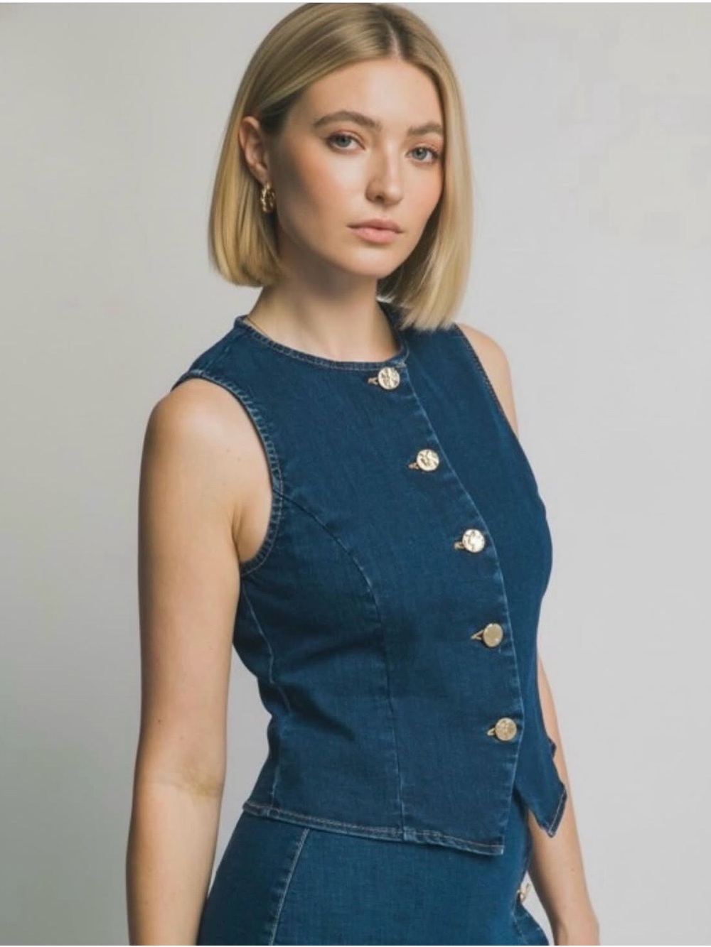 Love Tree Dark Blue Denim Button-Front Camisole